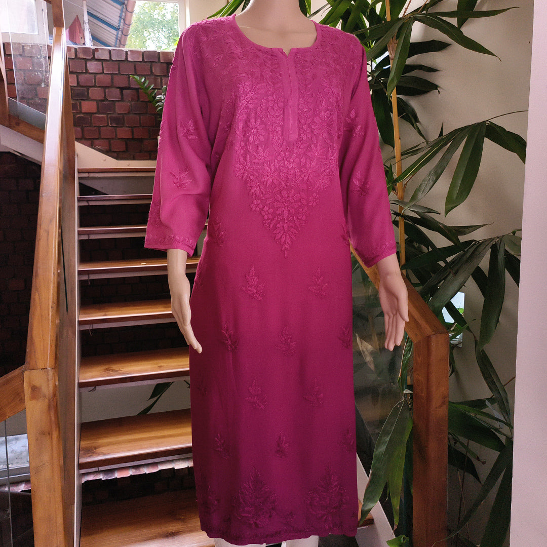 Elegant Rayon Chikankari Kurti Winne Colour