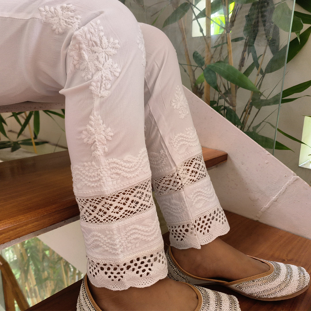 Premium Chikankari Stretchable Bottom Off White