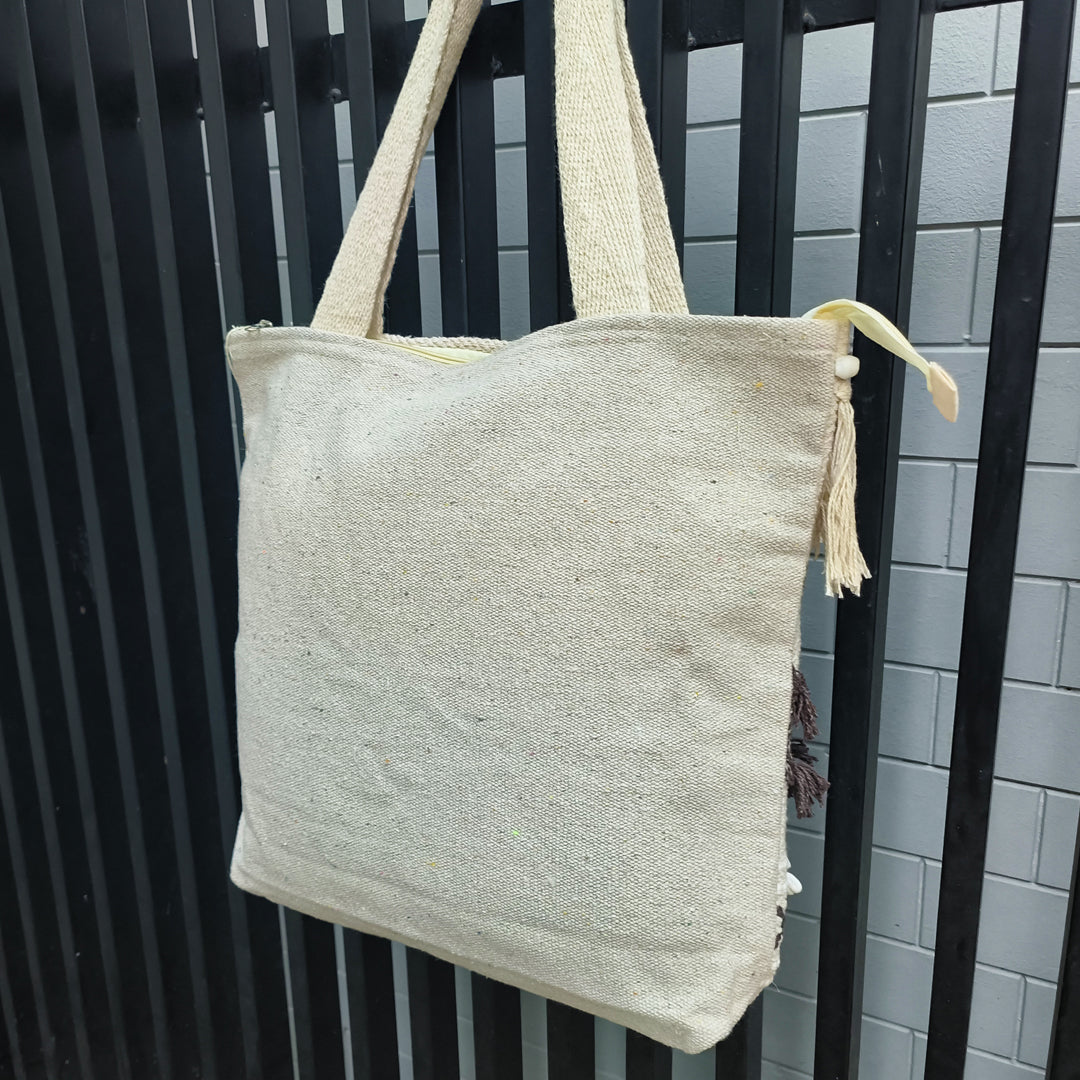 Handwoven Boho-Chic Shoulder Big Bag with Fringe Detailing Brown