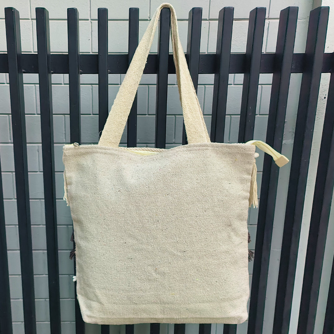Handwoven Boho-Chic Shoulder Big Bag with Fringe Detailing Brown & Olive Green