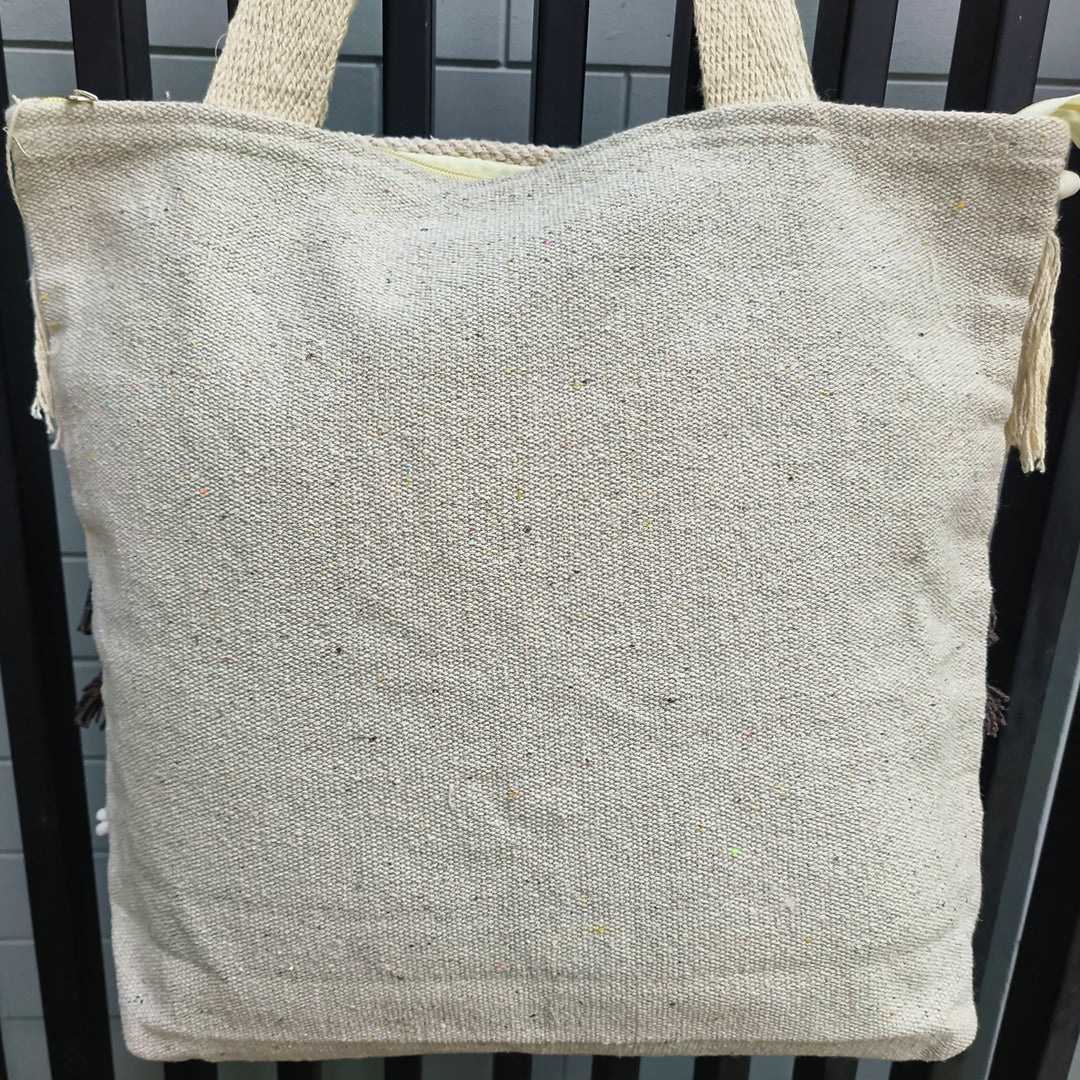 Handwoven Boho-Chic Shoulder Big Bag with Fringe Detailing Brown & Olive Green