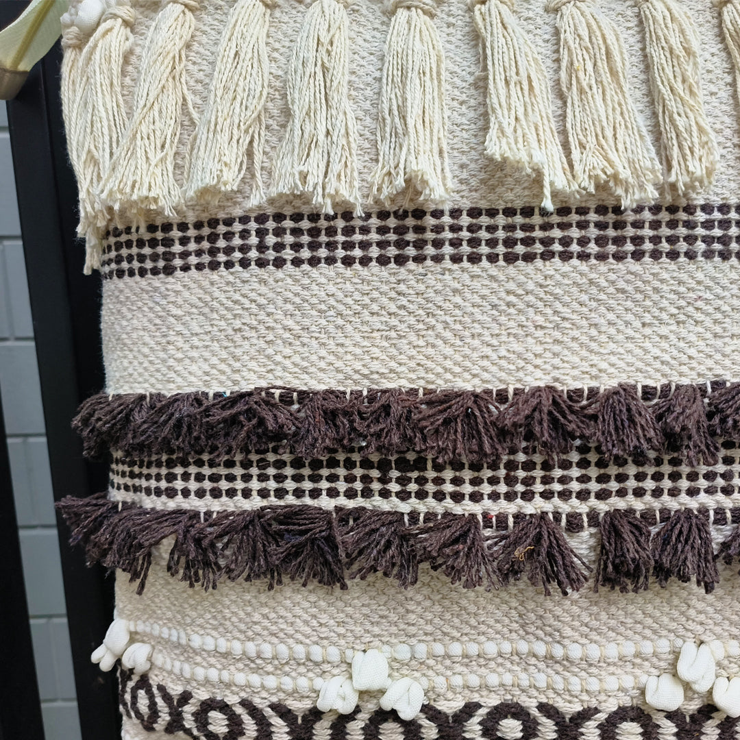 Handwoven Boho-Chic Shoulder Big Bag with Fringe Detailing Brown & Olive Green