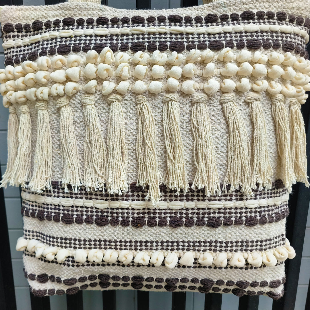 Handwoven Boho-Chic Shoulder Big Bag with Fringe Detailing Brown & Black