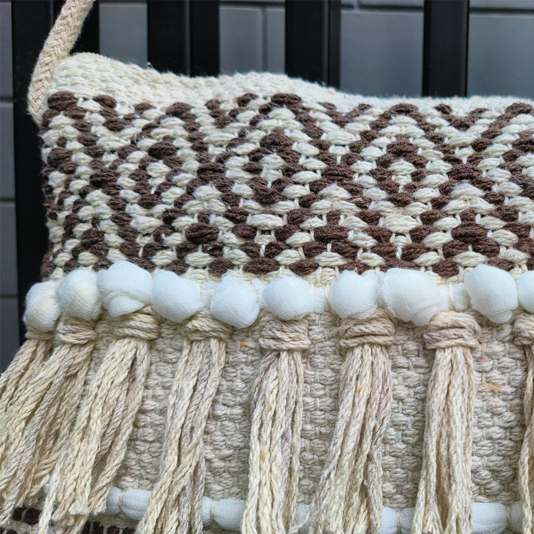 Handwoven Boho-Chic Shoulder Small Bag with Fringe Detailing Brown