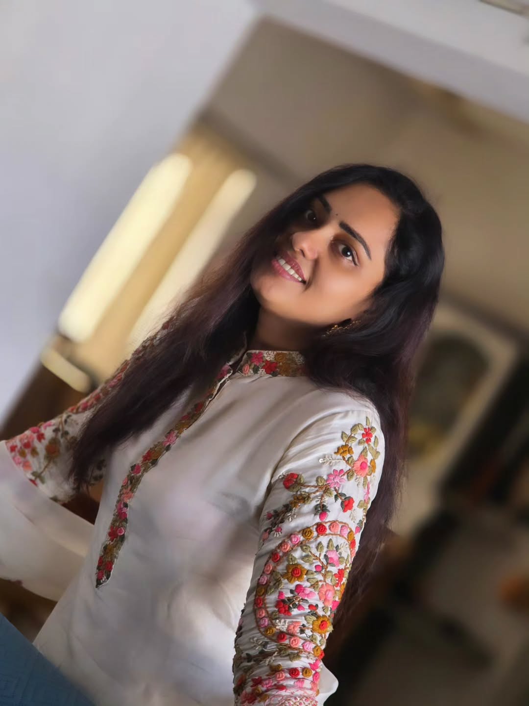 Russian Silk Hand-Embroidered white Ensemble