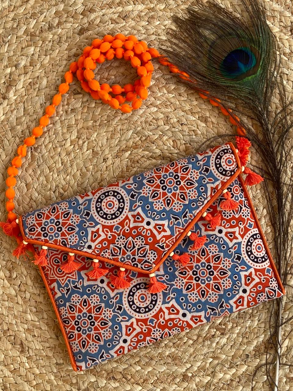 Handcrafted Ajrak Bag Orange