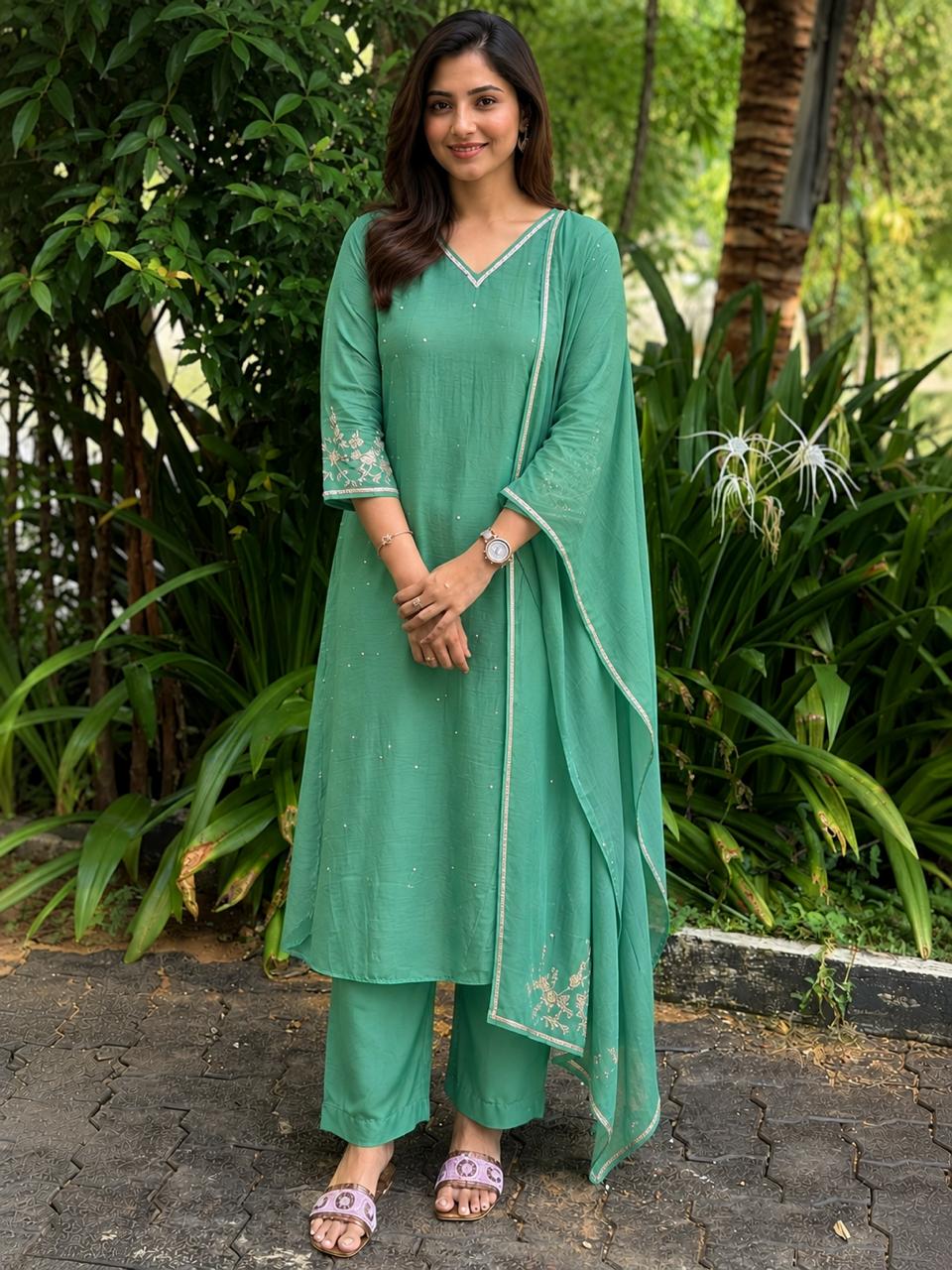 Premium Mul Chanderi 3-Piece Set | Elegant Embroidered Kurta Set (Copy) (Copy)