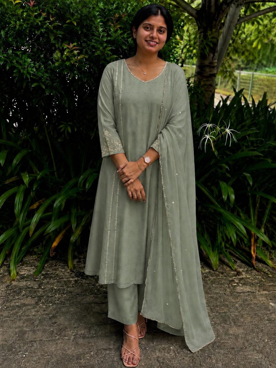 Premium A-Line Mul Chanderi 3-Piece Kurta Set | Elegant Kurta, Pant & Dupatta