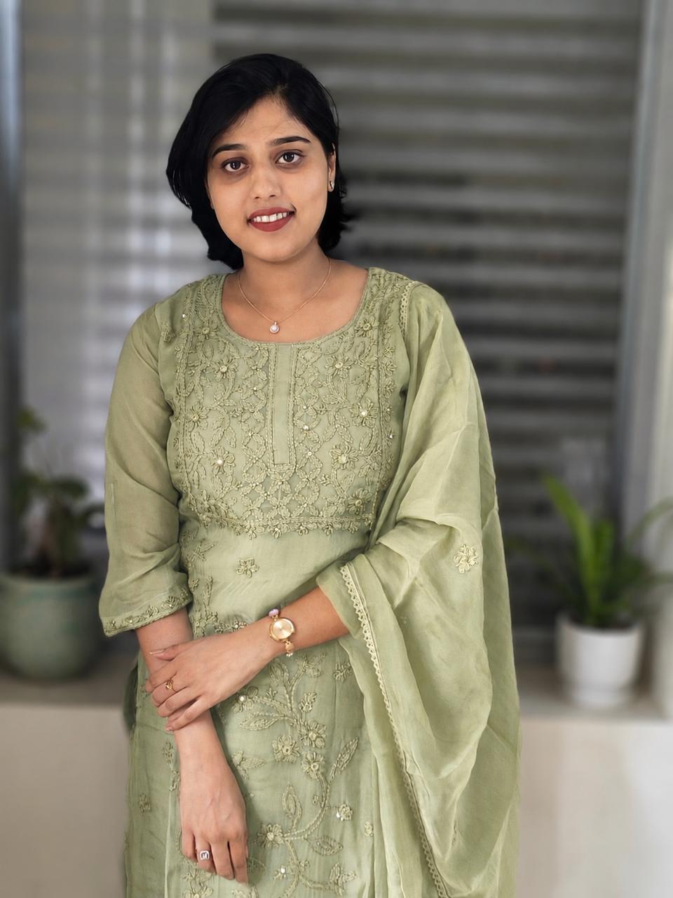 Premium Organza Chikankari 3-Piece Set