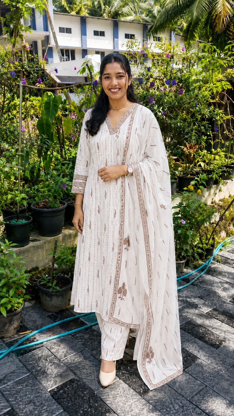Premium Cotton V-Neck 3-Piece Kurta Set | Elegant Kurta, Pant & Dupatta