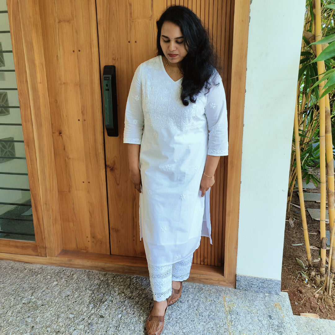 Lucknow Handmade Chikankari Cotton kurti White