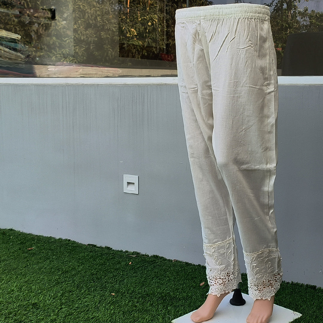 Women's White Cotton Trousers with Applique Detailing Off White