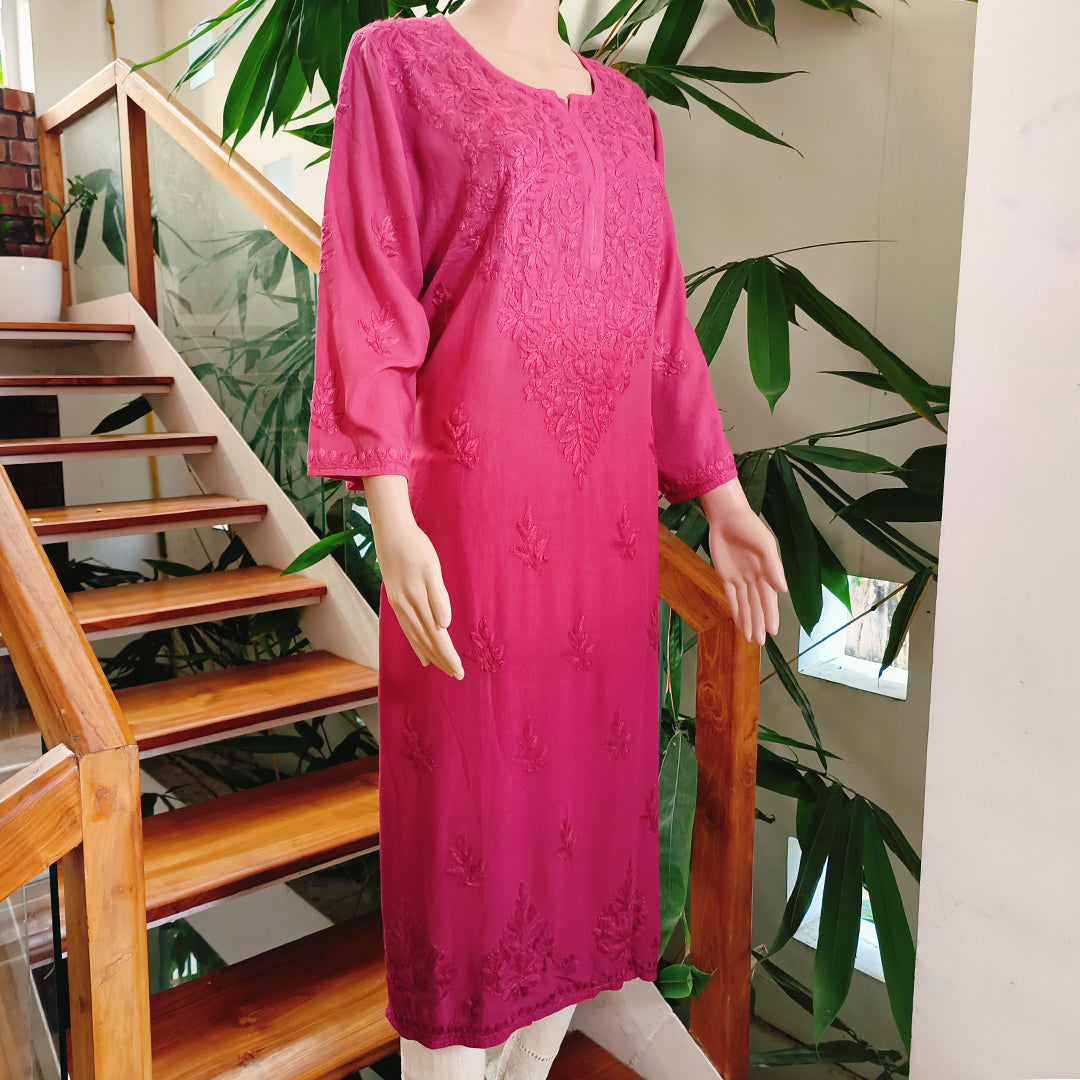 Elegant Rayon Chikankari Kurti Winne Colour
