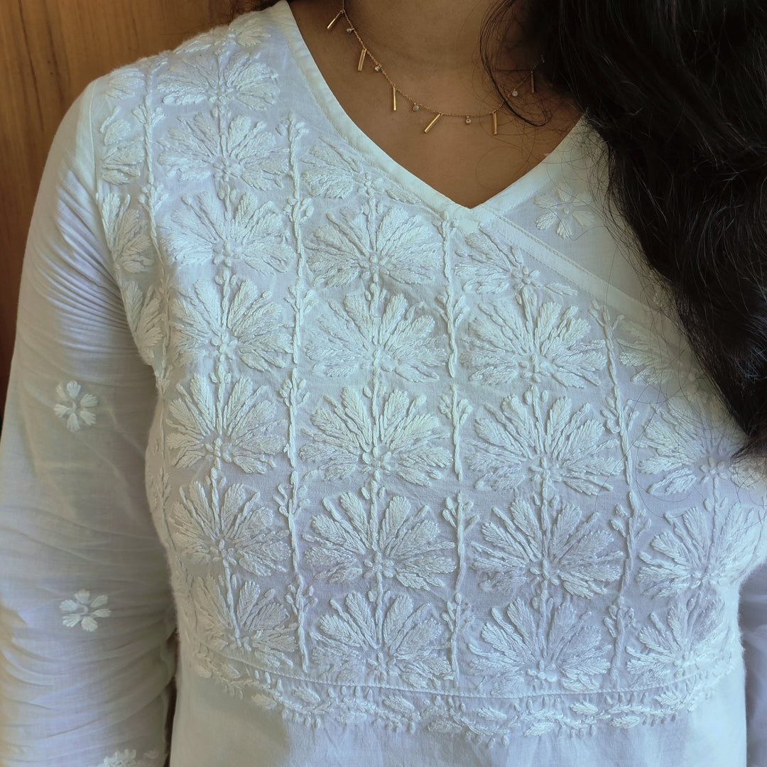Lucknow Handmade Chikankari Cotton kurti White
