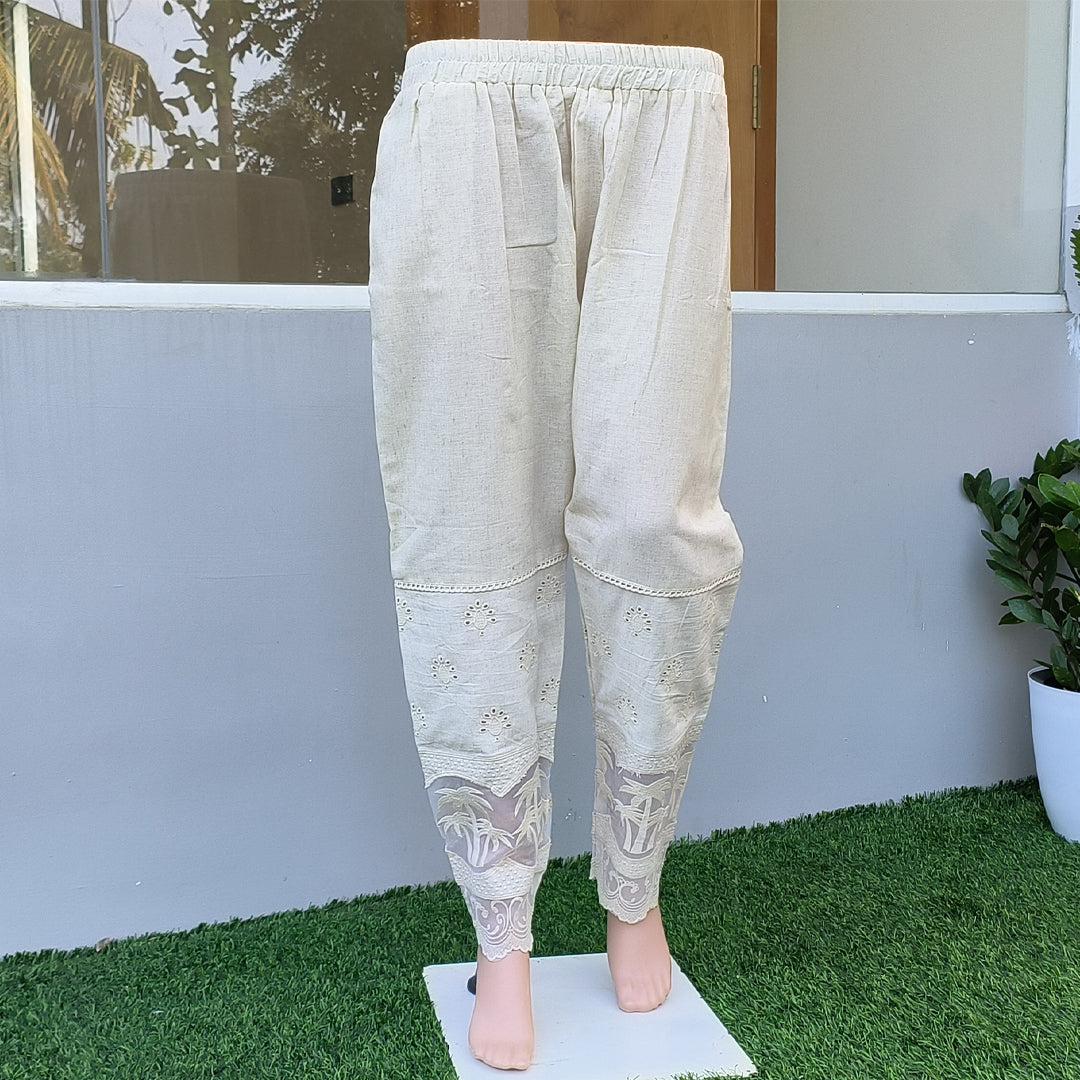 Women's Beige Khadi Cotton Bottom with Lace Detailing
