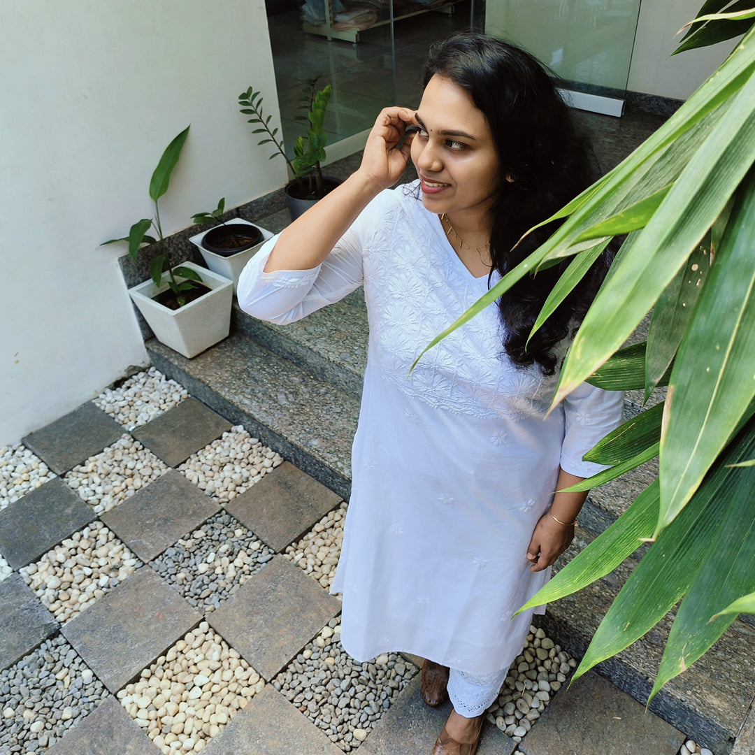Lucknow Handmade Chikankari Cotton kurti White