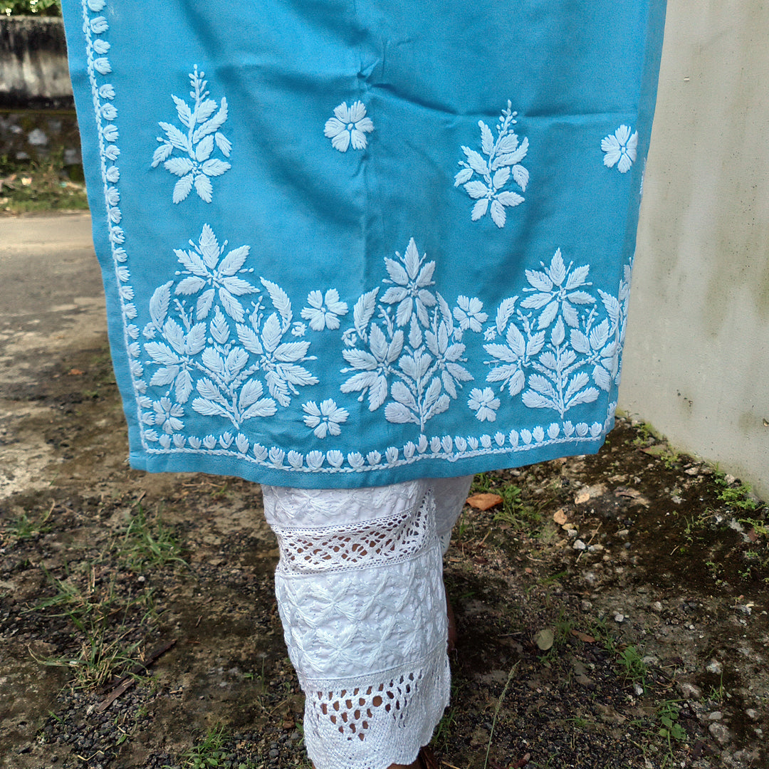 Hand-Chikankari Kurti — Imported Rayon Powder Blue