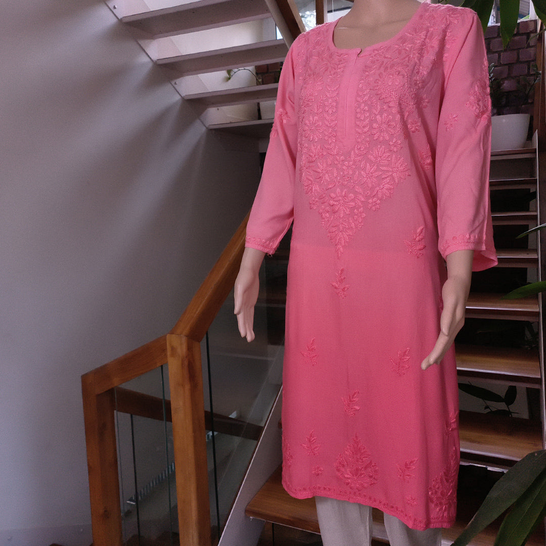 Elegant Rayon Chikankari Kurti Peach Colour