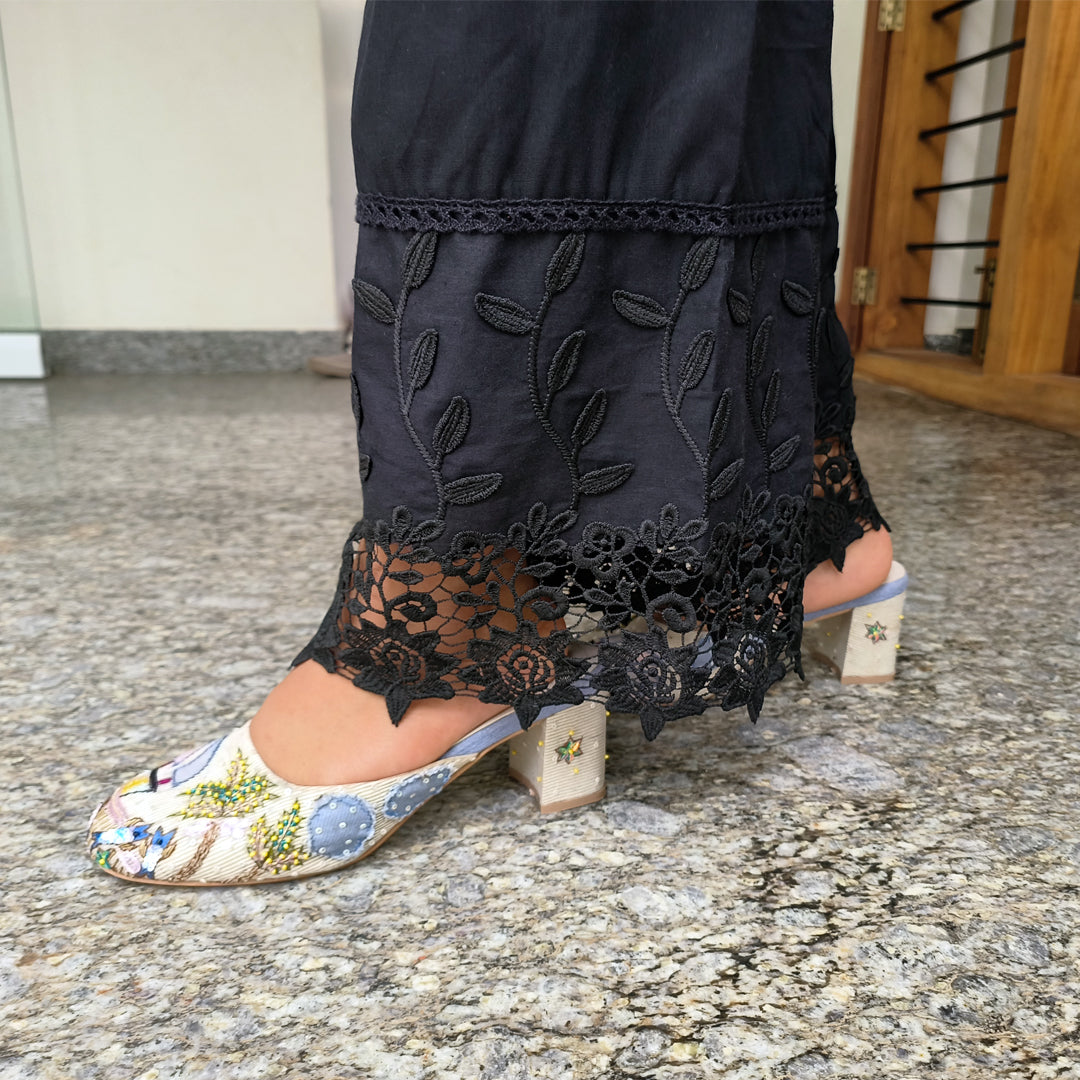 Stylish Applique Palazzo Black