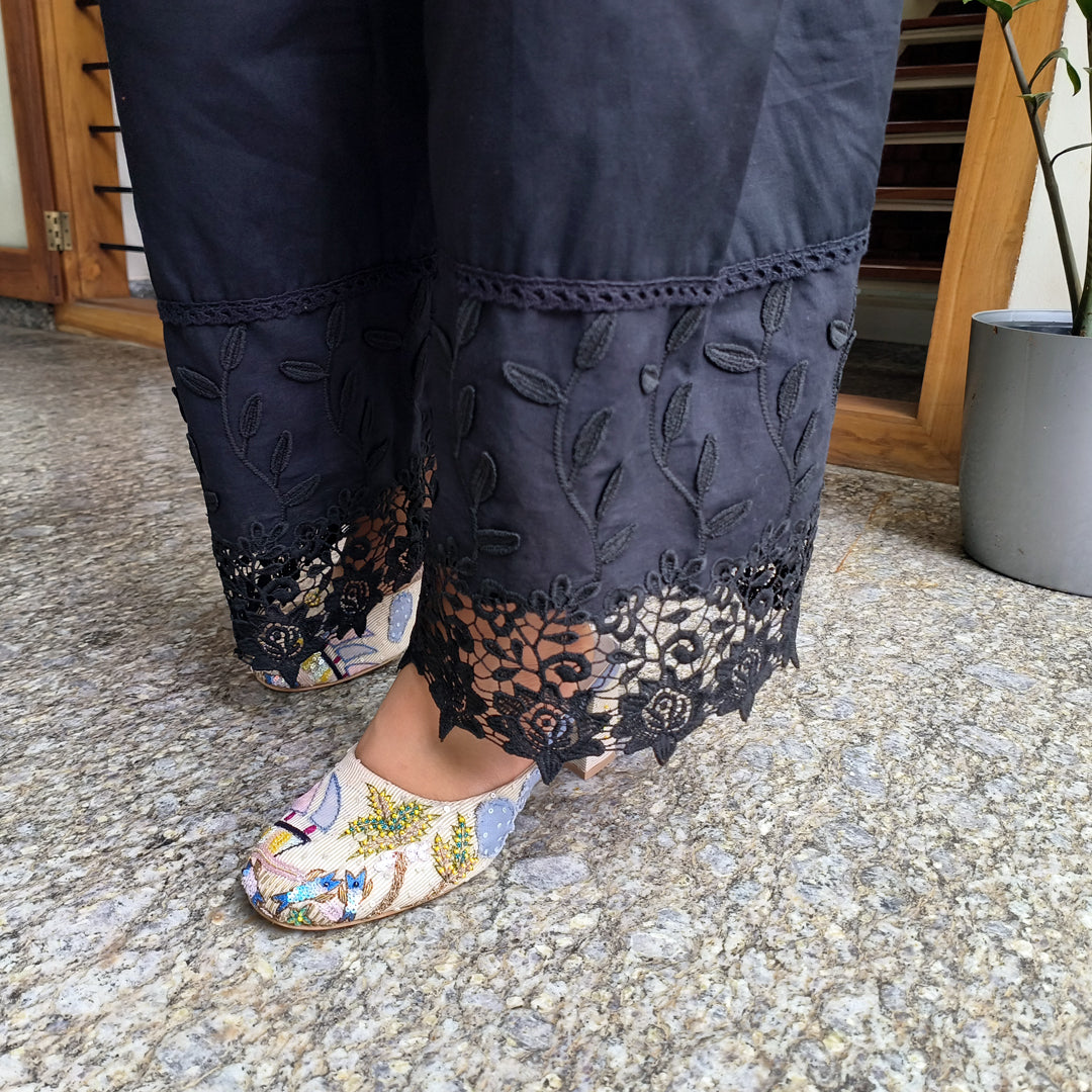 Stylish Applique Palazzo Black