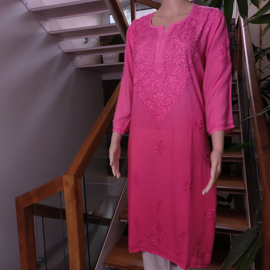 Elegant Rayon Chikankari Kurti rose Colour