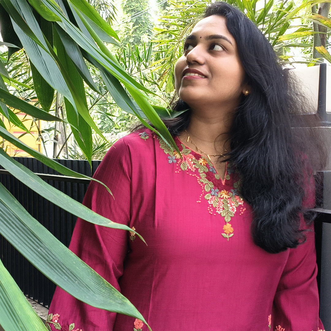 Embroidered Kurti Beetroot Colour