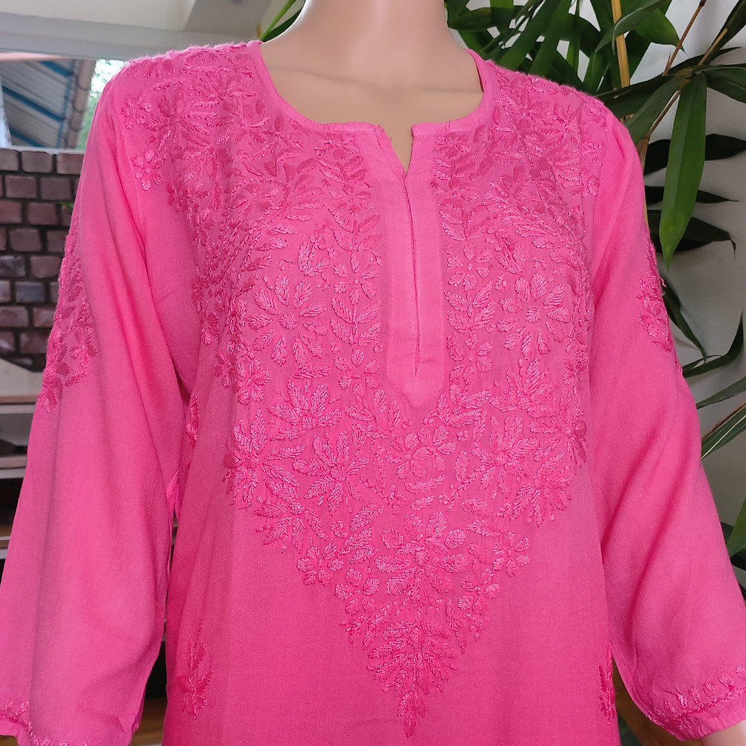 Elegant Rayon Chikankari Kurti rose Colour