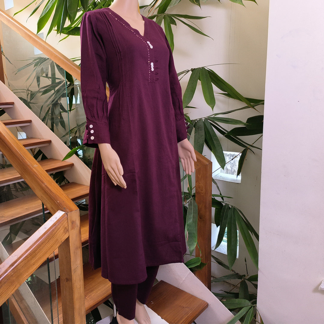 Elegant Maroon Kurta Set with Button Detailing