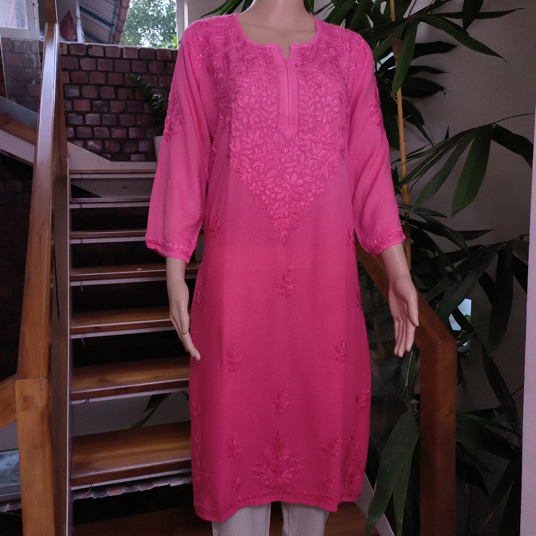 Elegant Rayon Chikankari Kurti rose Colour