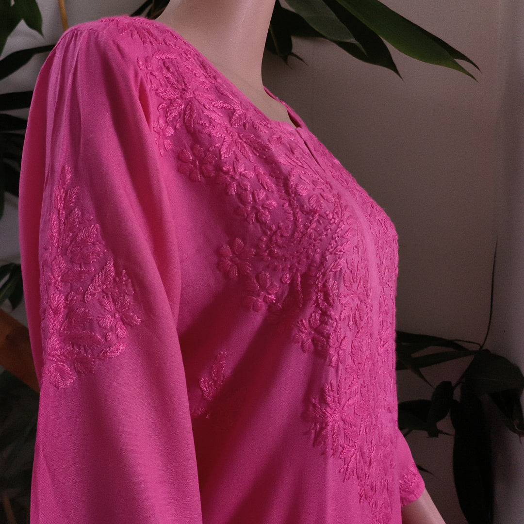 Elegant Rayon Chikankari Kurti rose Colour