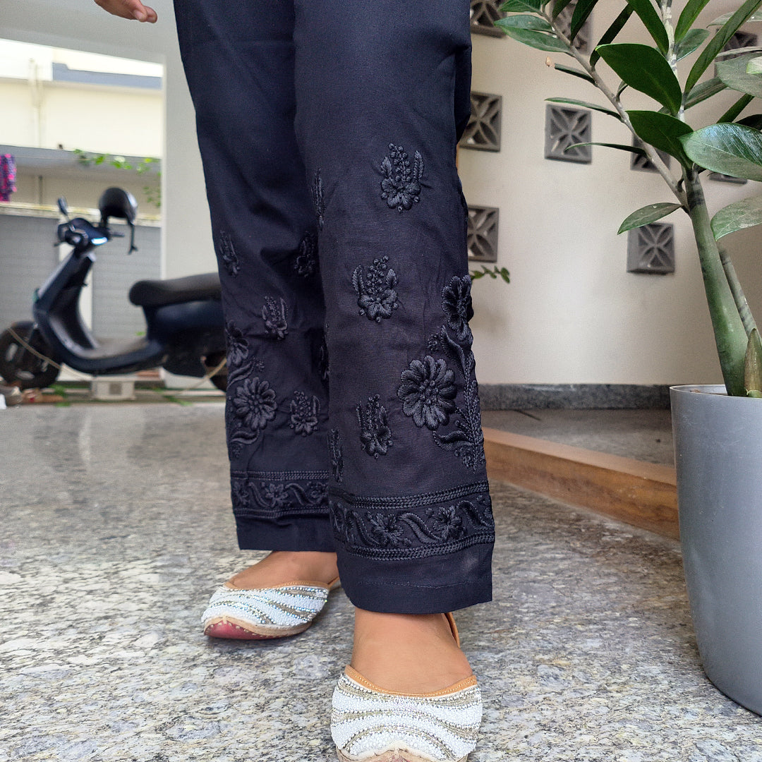 Classic Embroidered Black Pants – Elegant & Comfortable