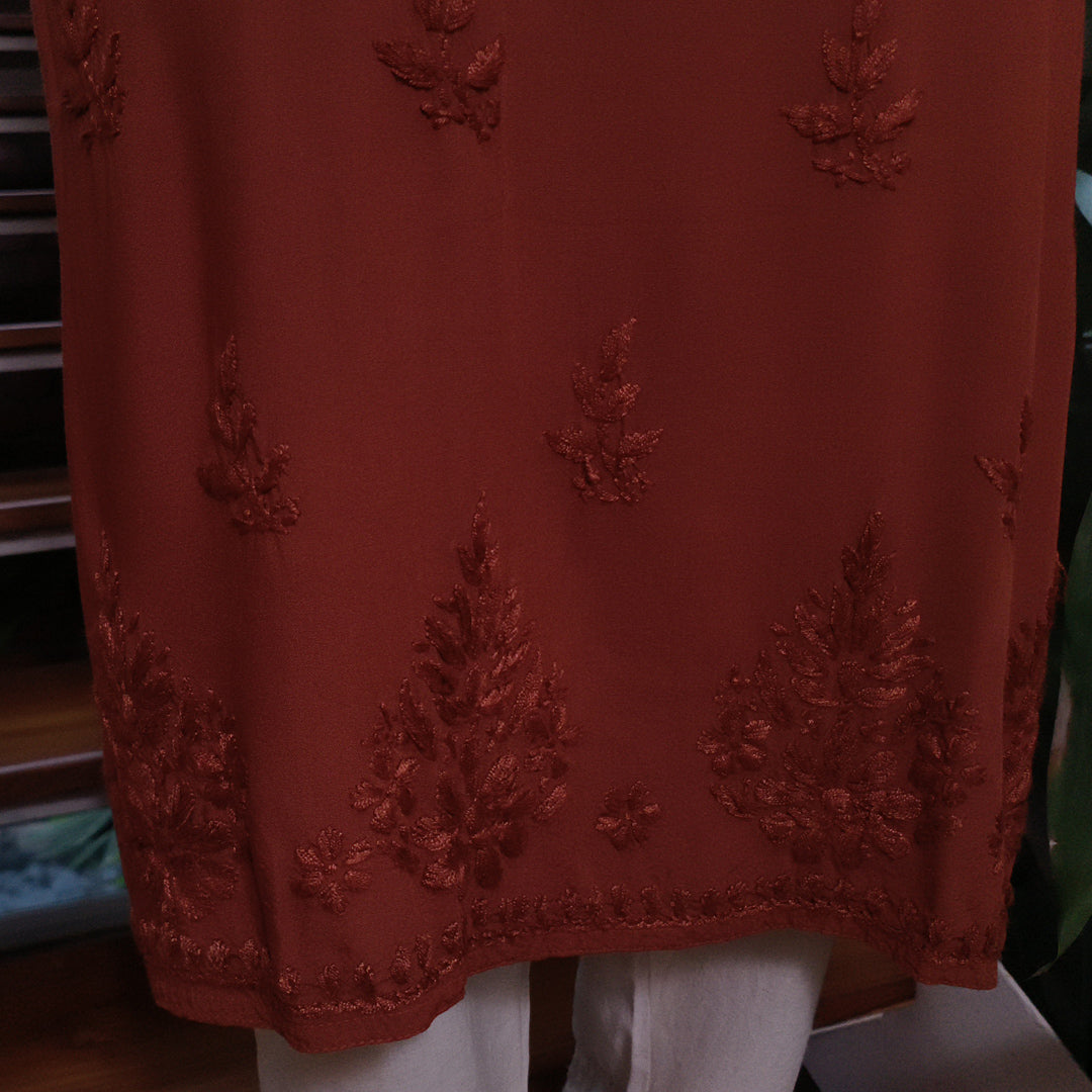 Elegant Rayon Chikankari Kurti Brown Colour