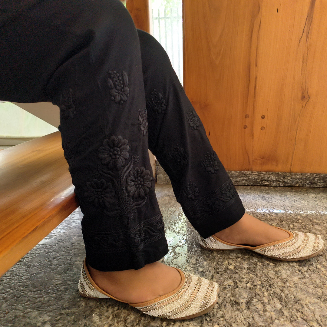 Classic Embroidered Black Pants – Elegant & Comfortable