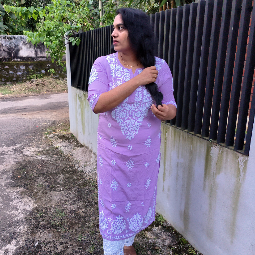 Hand-Chikankari Kurti — Imported Rayon Lavender