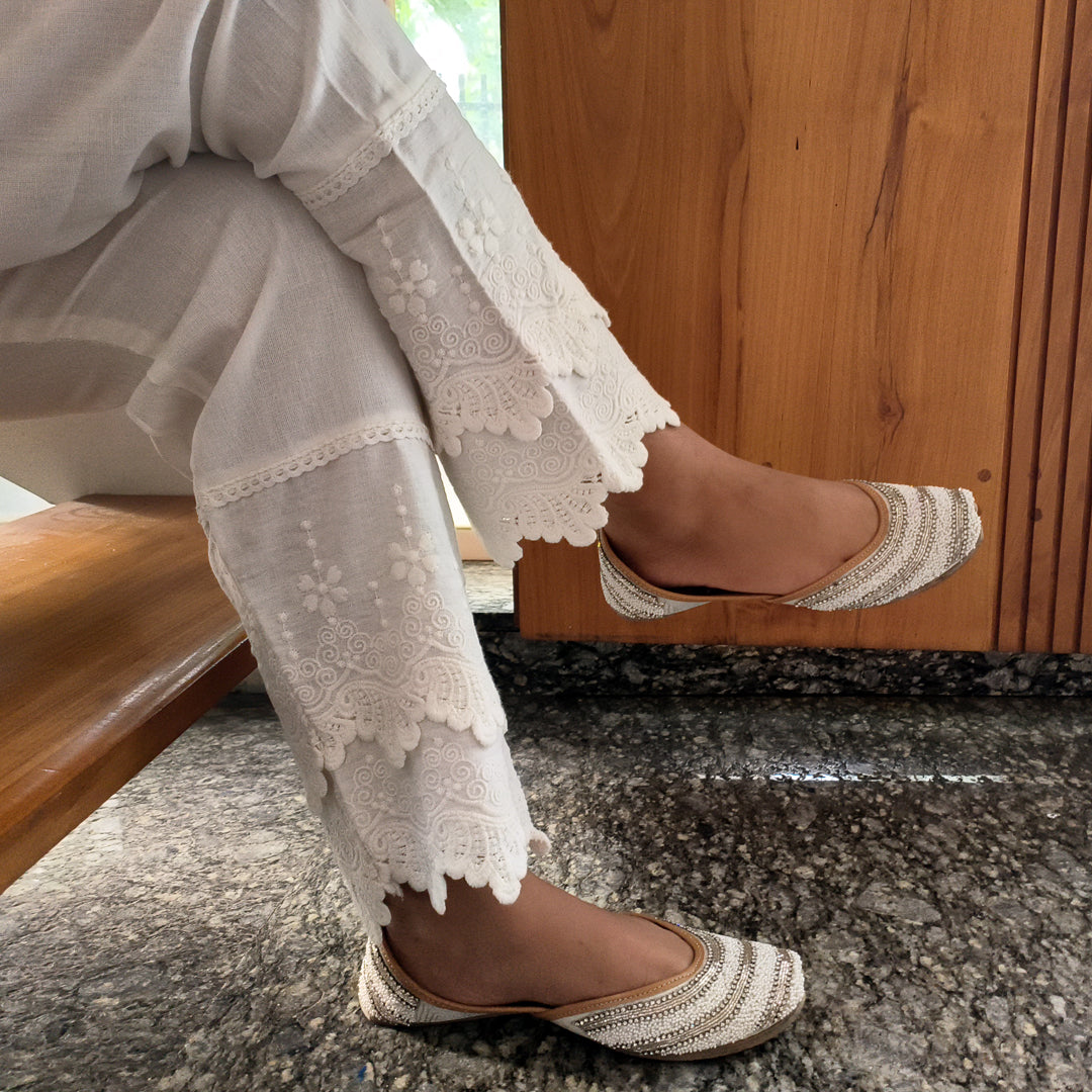 Women's Cotton Pants with Lace Hem Off White – IZRA FASHION HUB