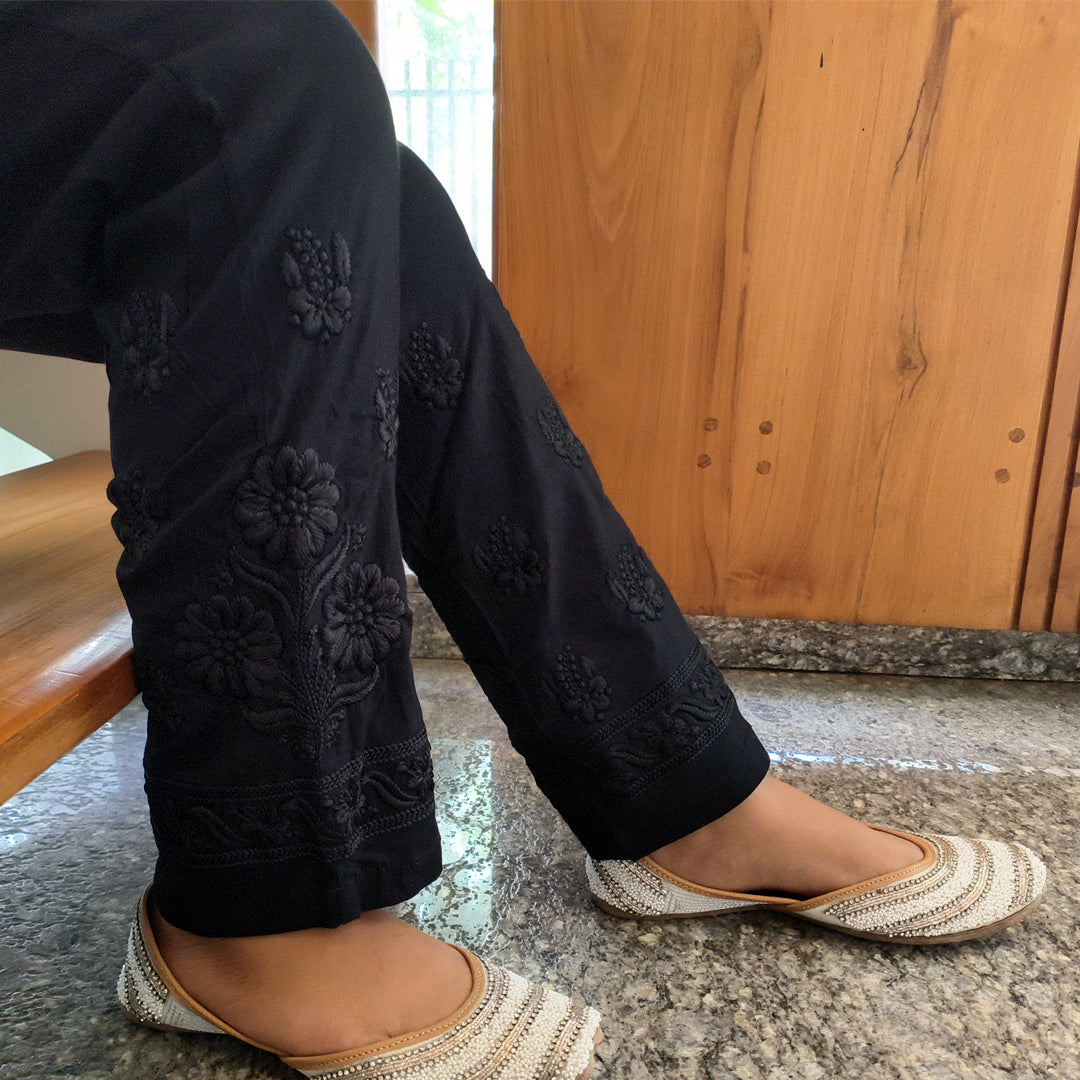 Classic Embroidered Black Pants – Elegant & Comfortable