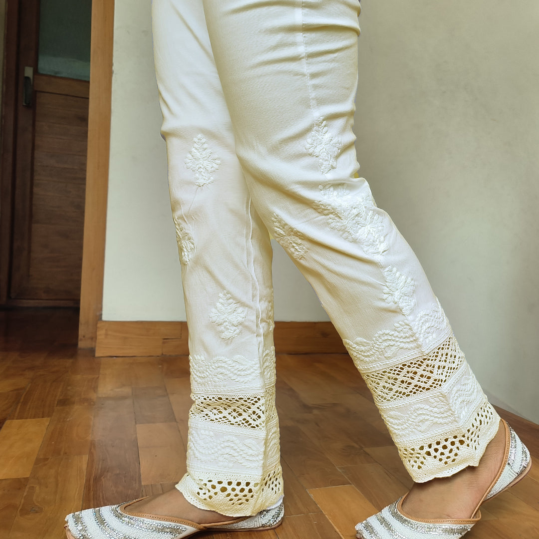 Premium Chikankari Stretchable Bottom Cream