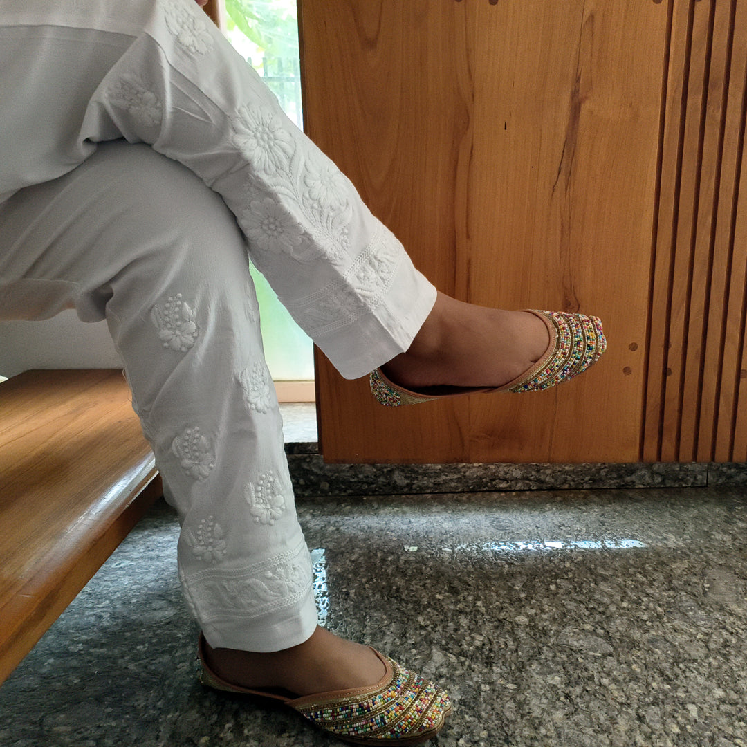 Classic Embroidered White Pants – Elegant & Comfortable