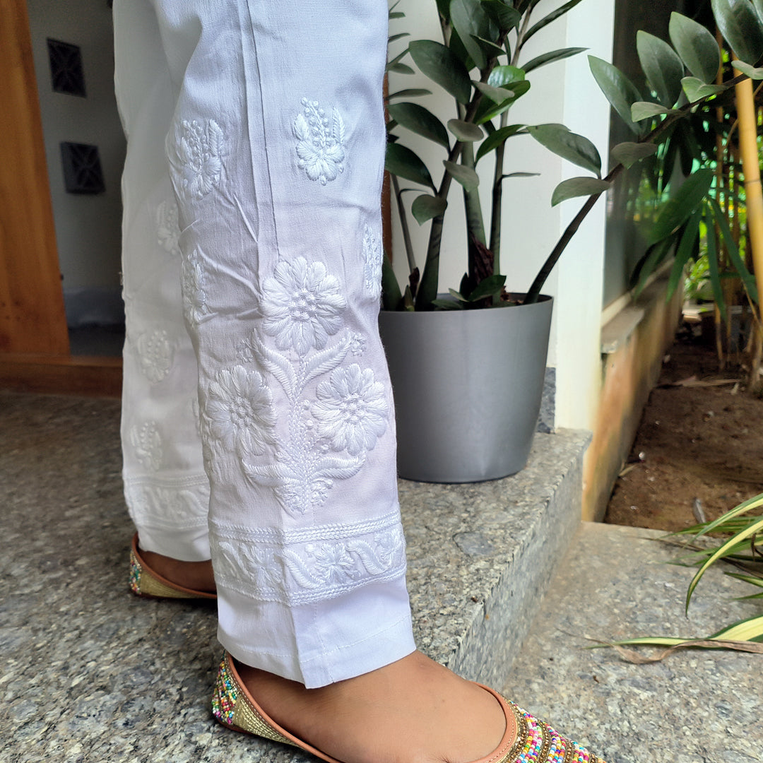 Classic Embroidered White Pants – Elegant & Comfortable