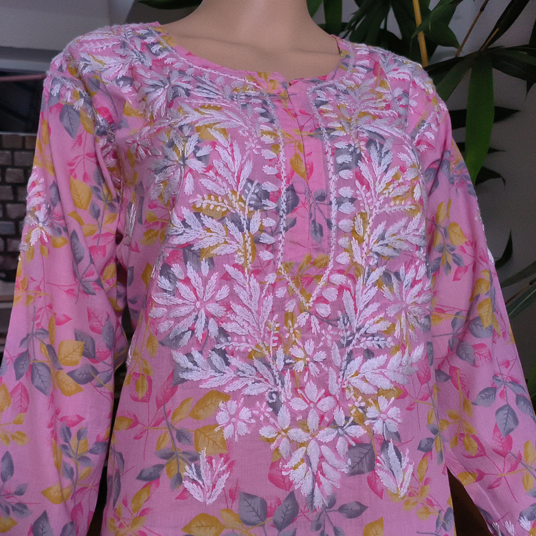 Transform Your Wardrobe with Classic Handcrafted Chikankari Kurti Pink