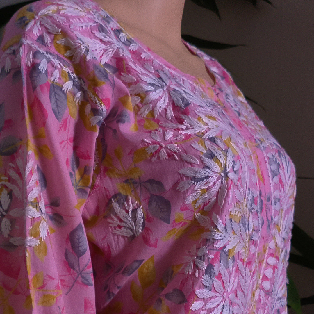 Transform Your Wardrobe with Classic Handcrafted Chikankari Kurti Pink