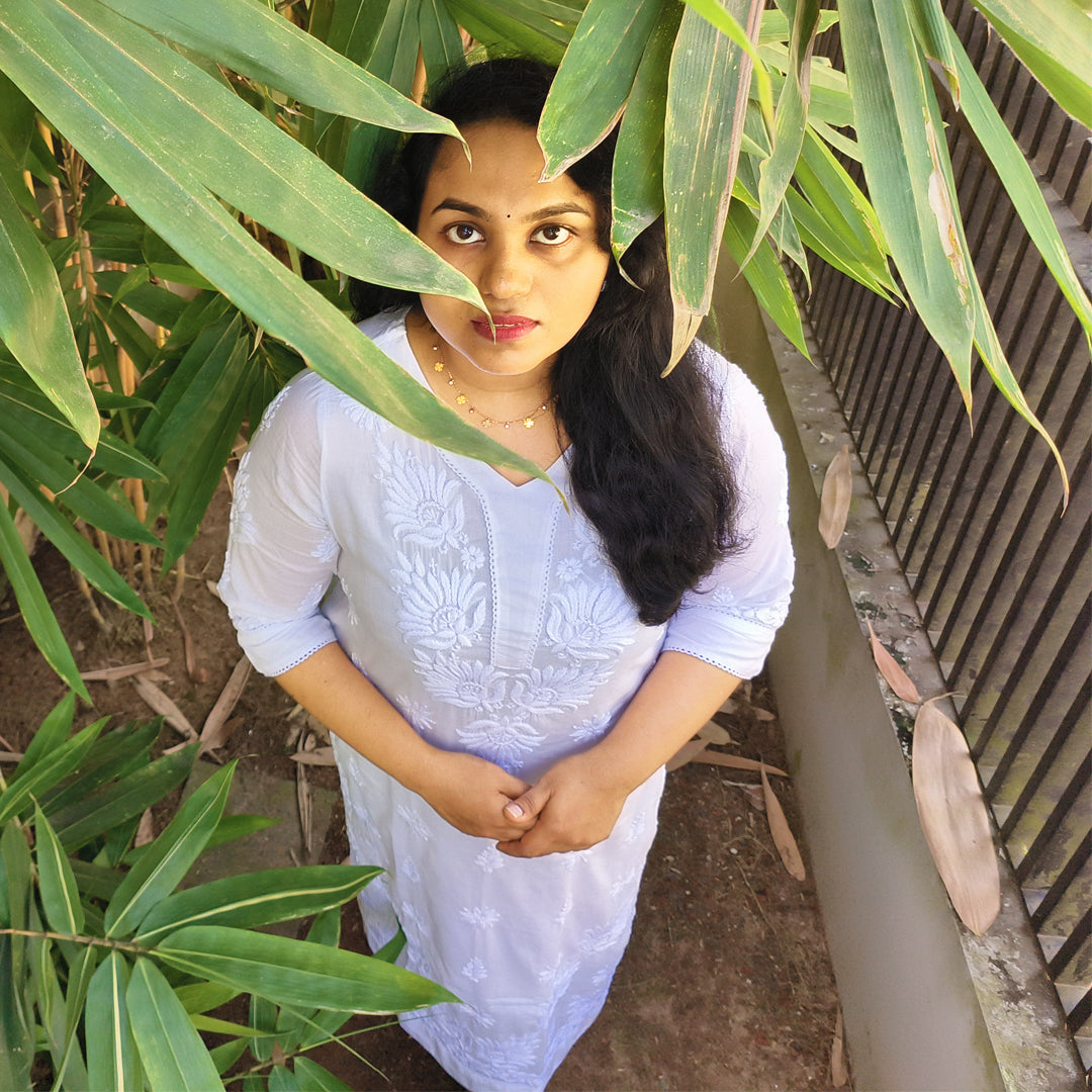 Pure Mull Cotton Chikankari Kurti – Off White (Top Only)