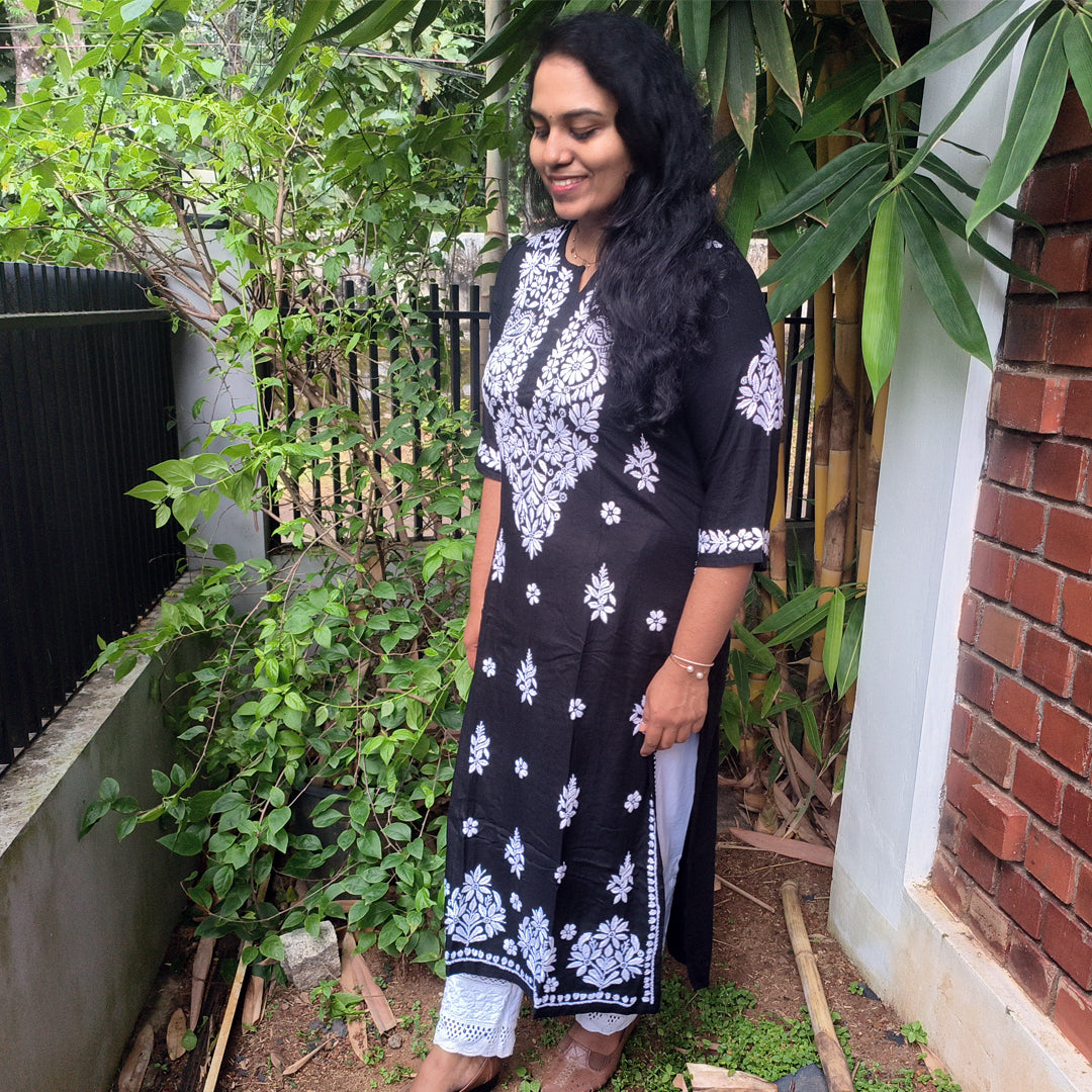 Hand-Chikankari Kurti — Imported Rayon Black