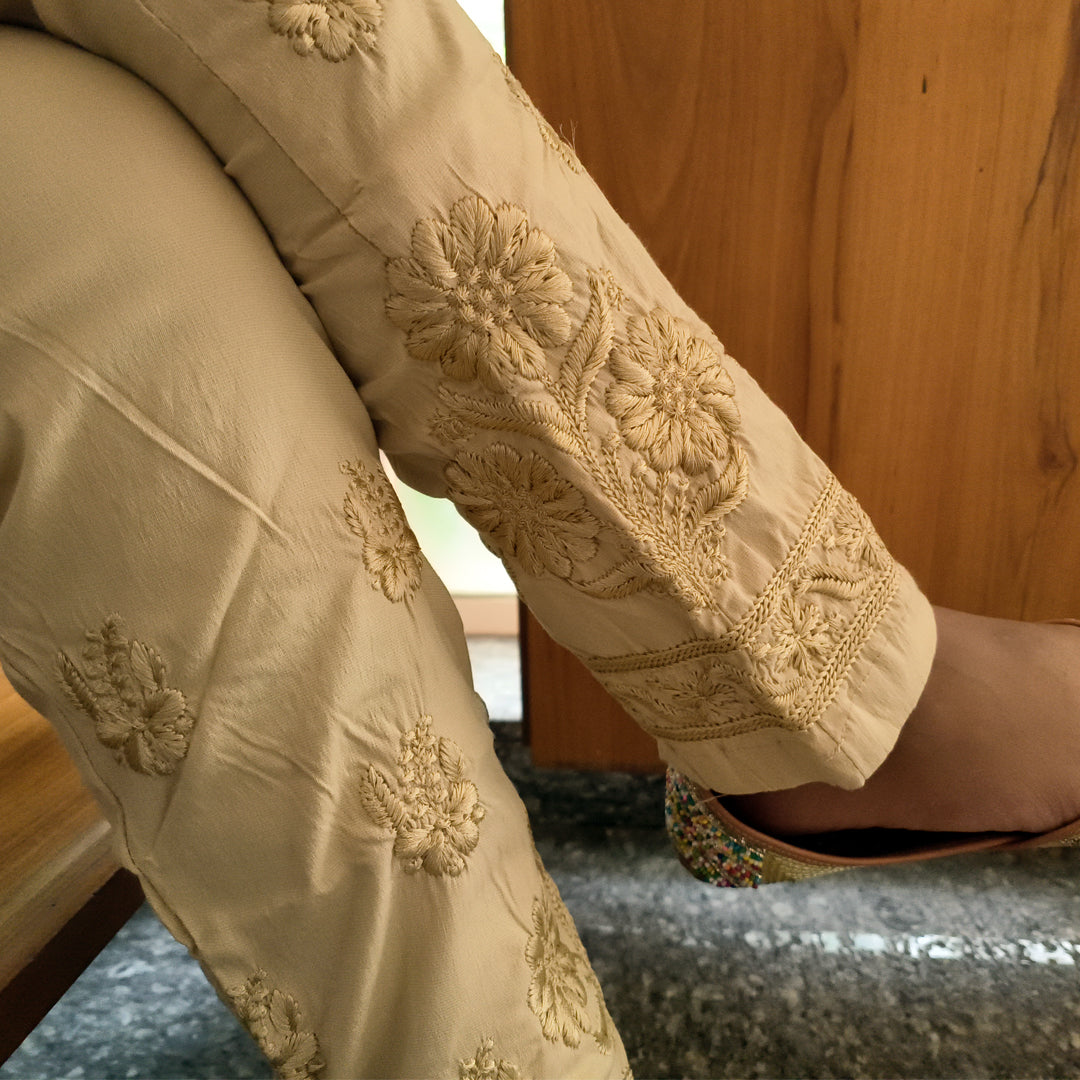 Classic Embroidered Chikku Pants – Elegant & Comfortable