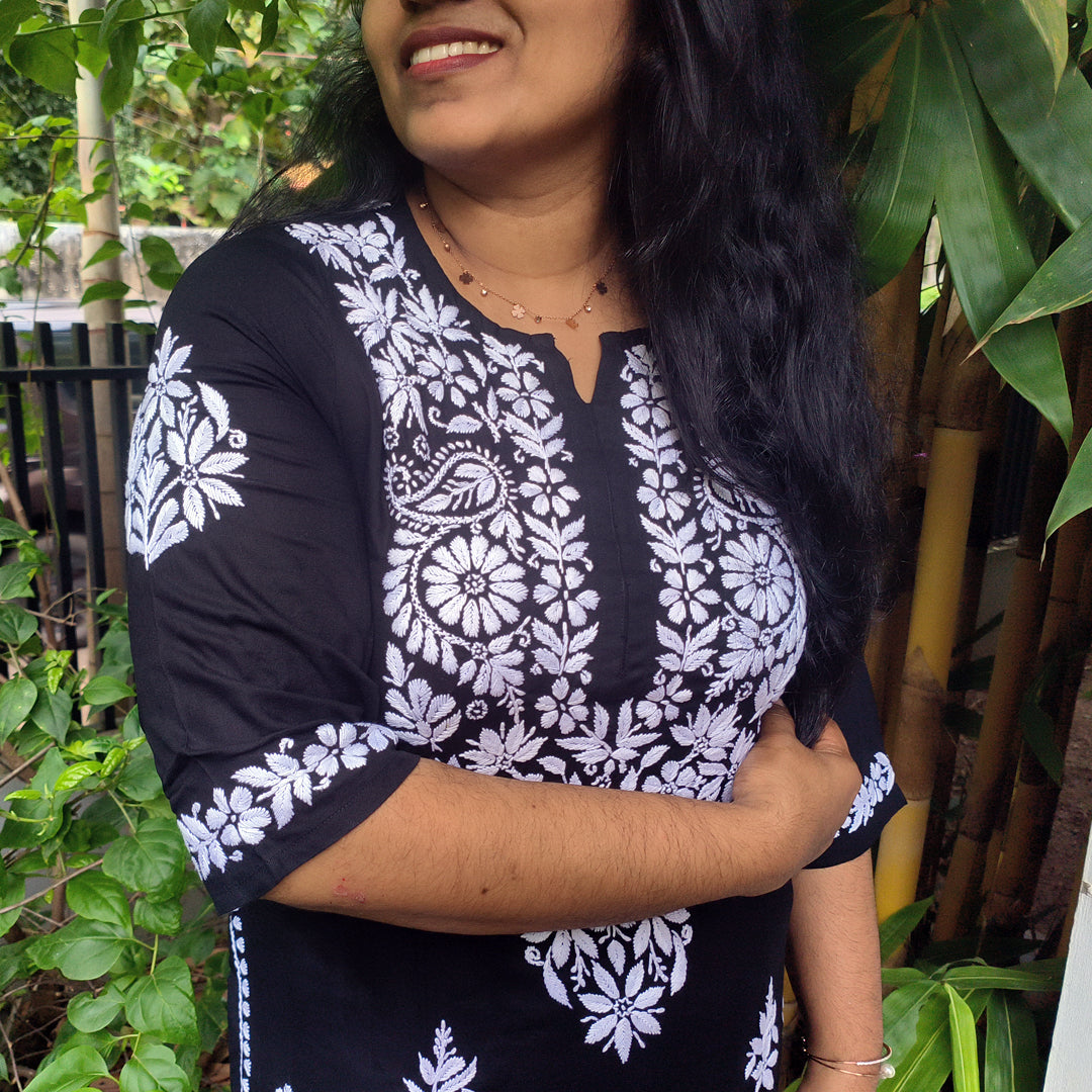 Hand-Chikankari Kurti — Imported Rayon Black