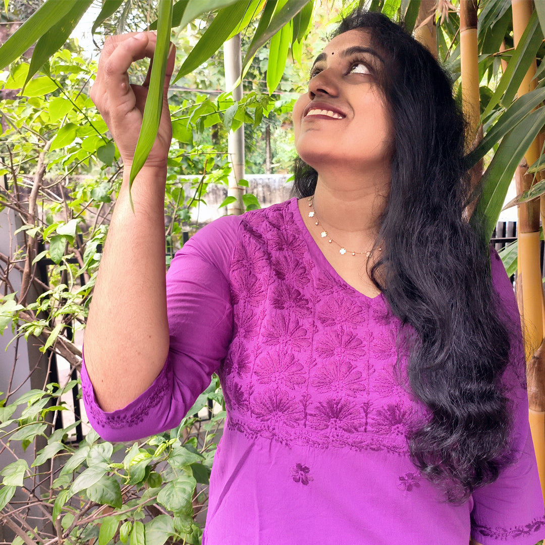 Lucknow Handmade Chikankari Cotton kurti Purple