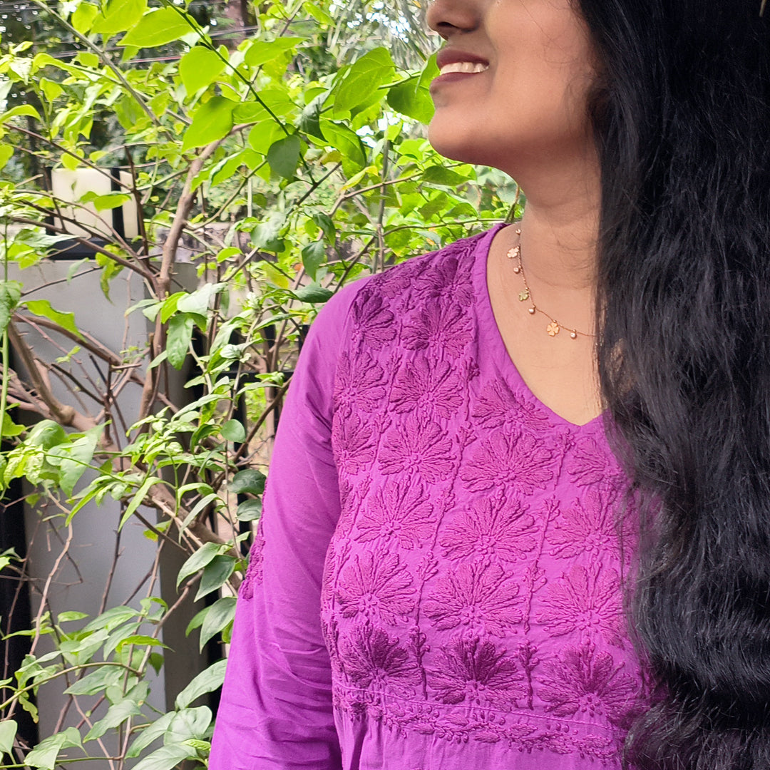 Lucknow Handmade Chikankari Cotton kurti Purple