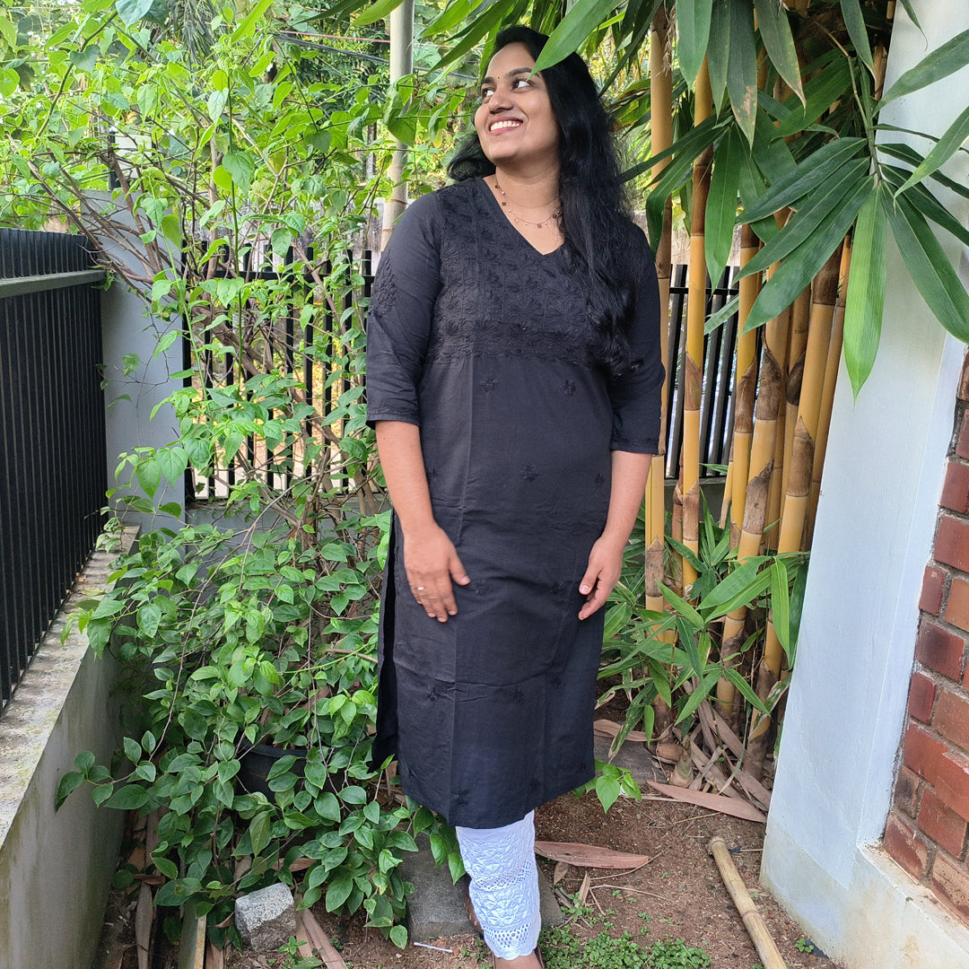 Lucknow Handmade Chikankari Cotton kurti Black
