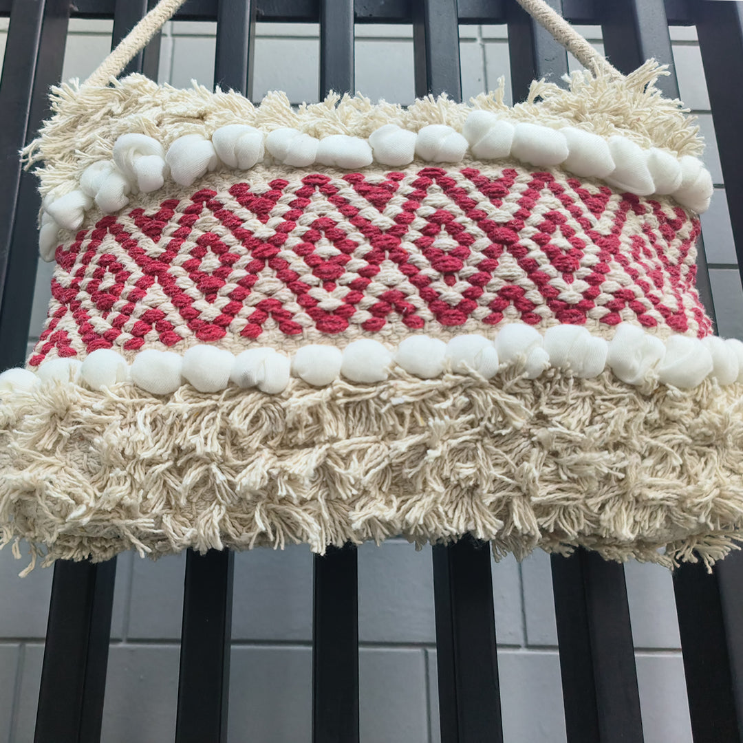 Handwoven Boho-Chic Shoulder Small Bag with Fringe Detailing Red