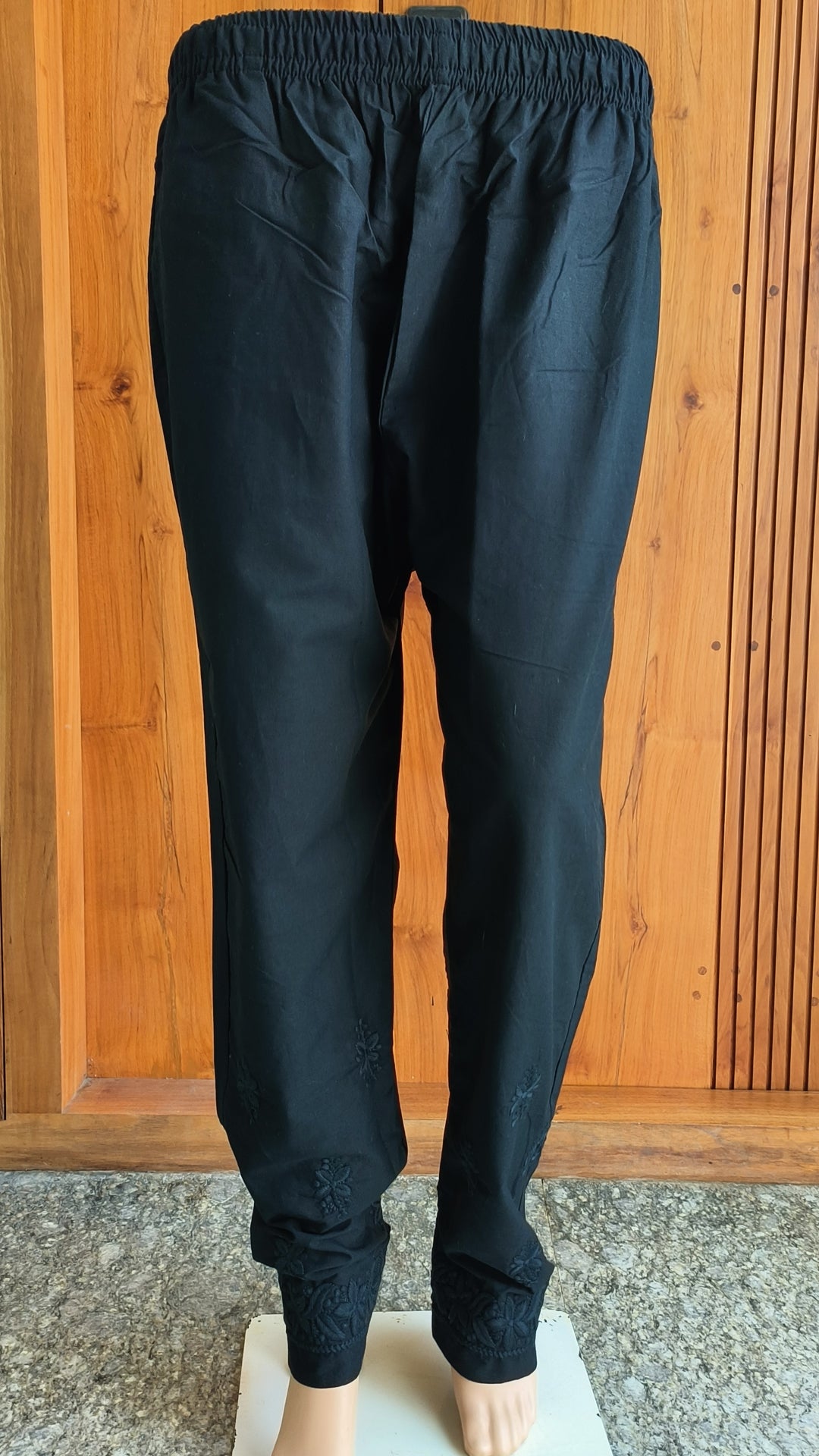 Women's Machine Chikan Cotton Trousers Black
